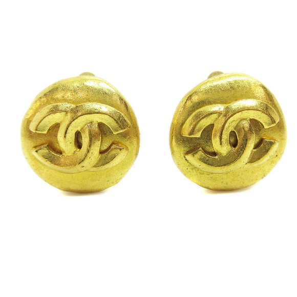 Chanel Round Earrings Gold Clip-On Small - Picture 1 of 4